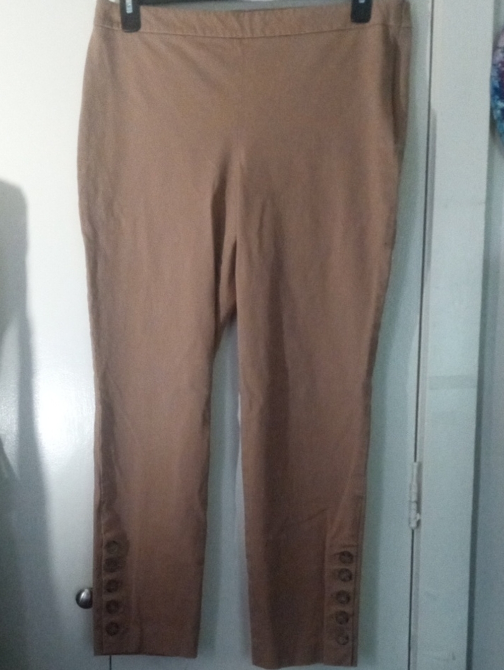 Talbots Cropped Button-Hem Chatham Ankle Camel Brown Cotton Blend Pants 12